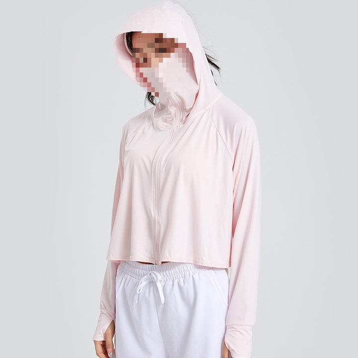Women's Lightweight Sporty UV Protection Hoodie with Short Cropped Cut, Raglan Sleeves & Thumb Holes Mune Fashion