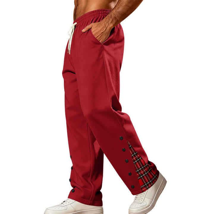 Men's Loose Jogging Pants with Check Insert and Snap Button Details Mune Fashion