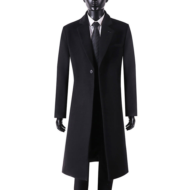 Men's Elegant Long Single-Breasted Wool Coat with Narrow Lapels and Tailored Silhouette Mune Fashion
