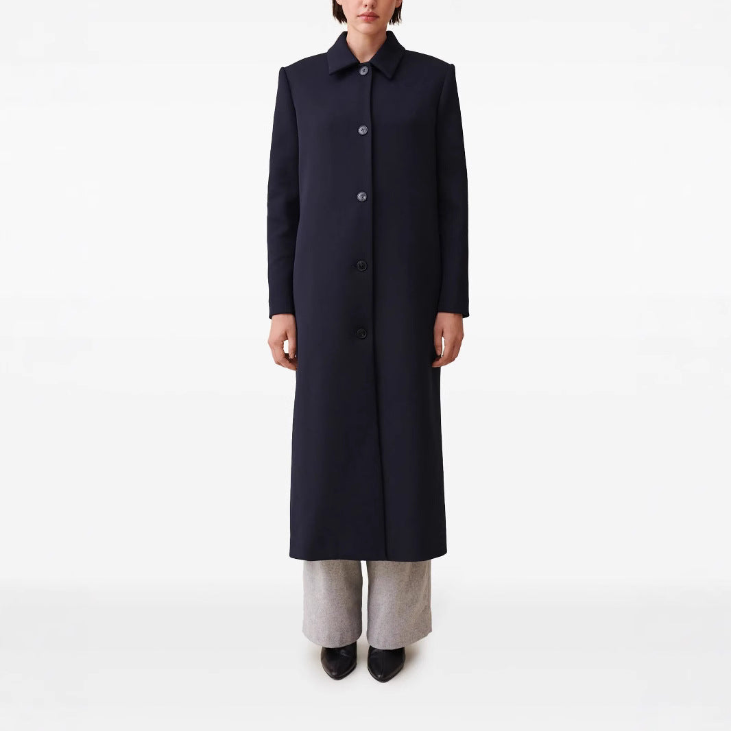 Women's longer minimalist coat with straight cut and shirt collar Mune Fashion