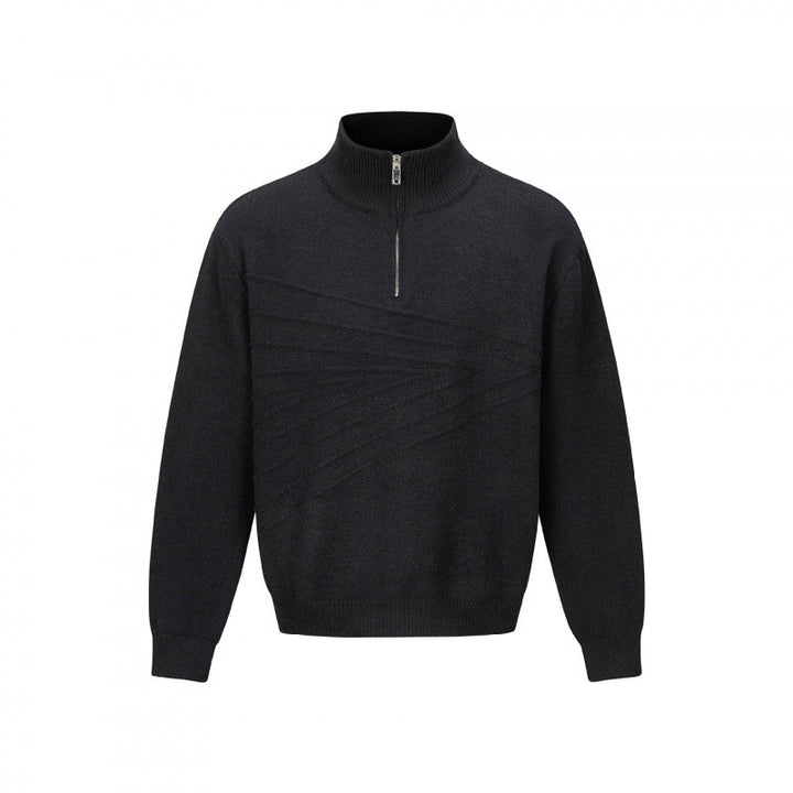 Unisex fine knit half-zip sweater with standing collar and diagonal structure Mune Fashion