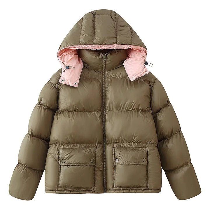 Women nan padded quilted jacket with detachable hood, high collar and large flap pockets Mune Fashion