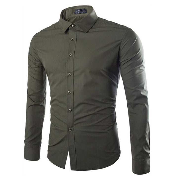 Men's tailored long sleeve business shirt with Kent collar stretch cotton blend and rounded hem Mune Fashion