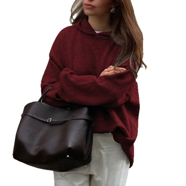 Women's Oversize Polo Fine Knit Sweater with Folded Collar and Raglan Sleeves Mune Fashion