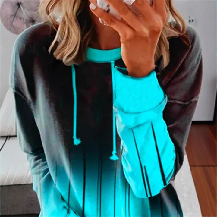 Women's Relaxed-Fit Hoodie Sweatshirt with Ombre Effect, Drawstring, Rounded Hem, and Side Slits Mune Fashion