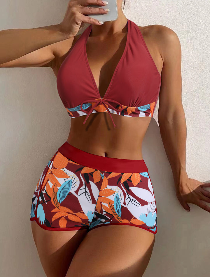 Ladies Sporty Crop Top Bikini Set with Floral Print Mune Fashion
