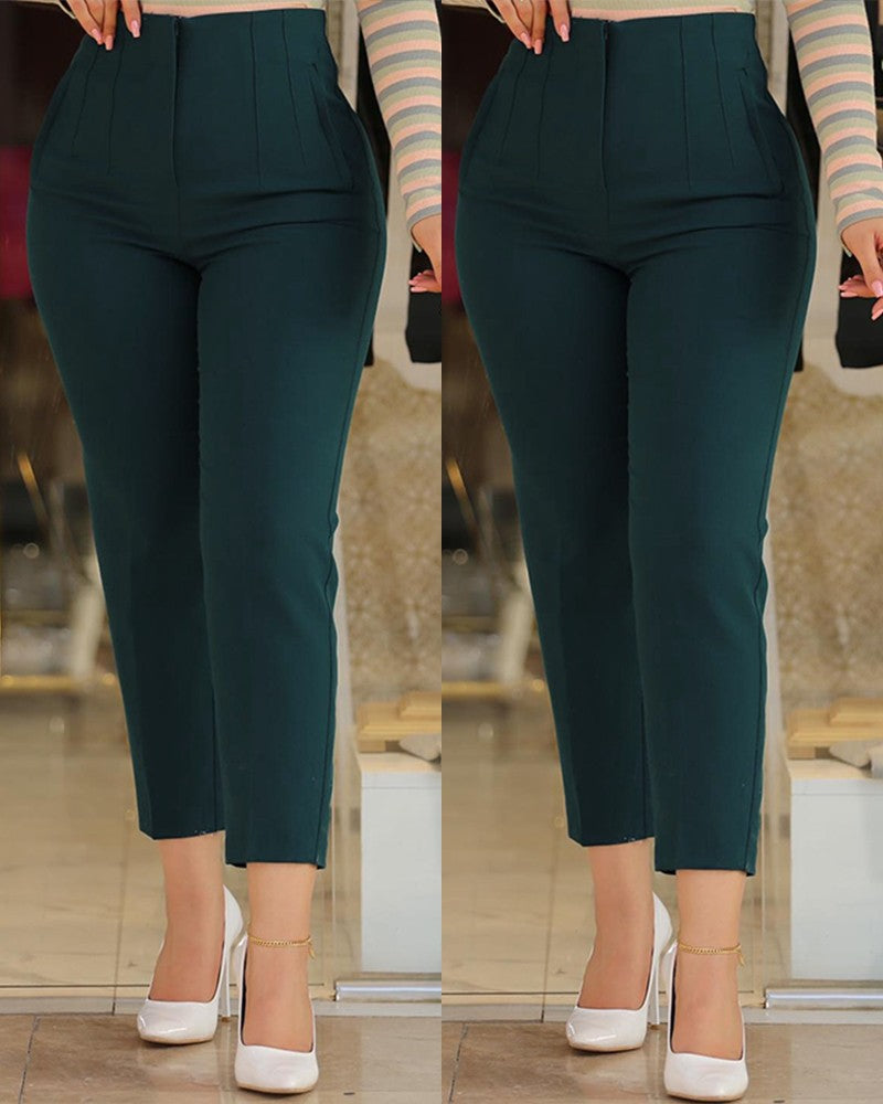 Women High-Waisted Slim-Fit Pleated Trousers with Straight Leg Mune Fashion