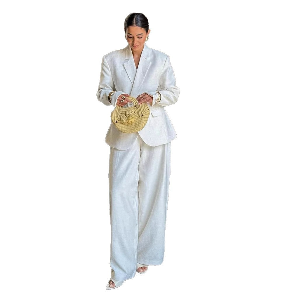 Women Oversized Linen Blazer with Structured Shoulder and Tailored Hem Mune Fashion