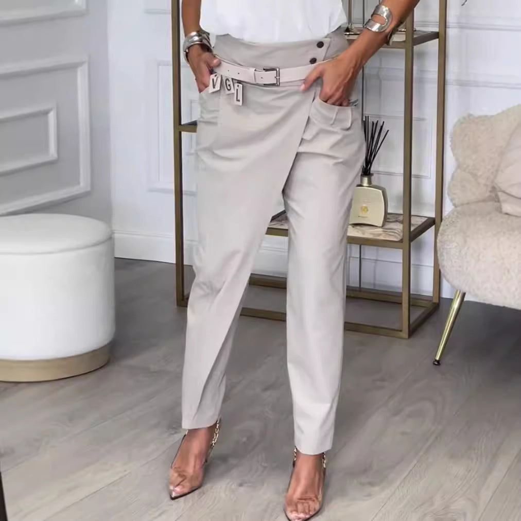 Women's high-waisted ankle-length pencil skirt with front pleat and side pockets Mune Fashion