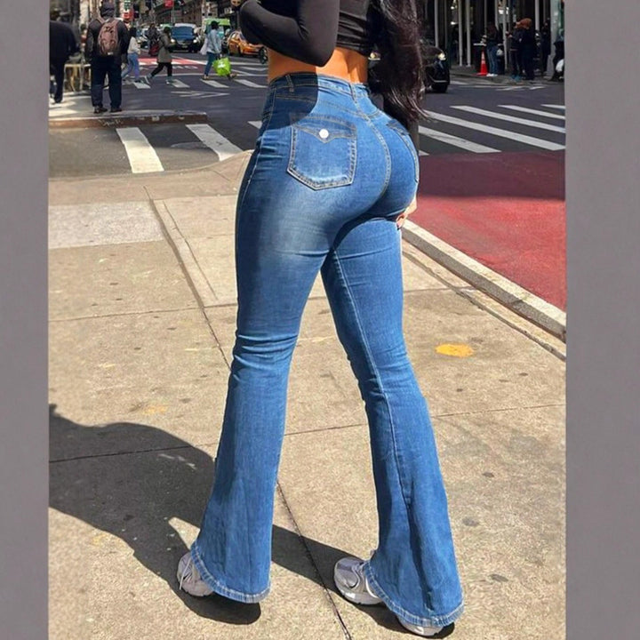 Women's High-Waisted Sculpting Bootcut Jeans with Waist-Shaping V-Waist Mune Fashion