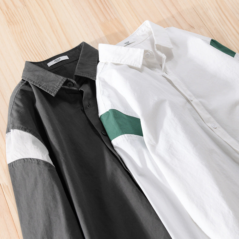 Men's Lightweight Cotton Layering Shirt with Contrast Shoulder Panel and Concealed T-Shirt Mune Fashion