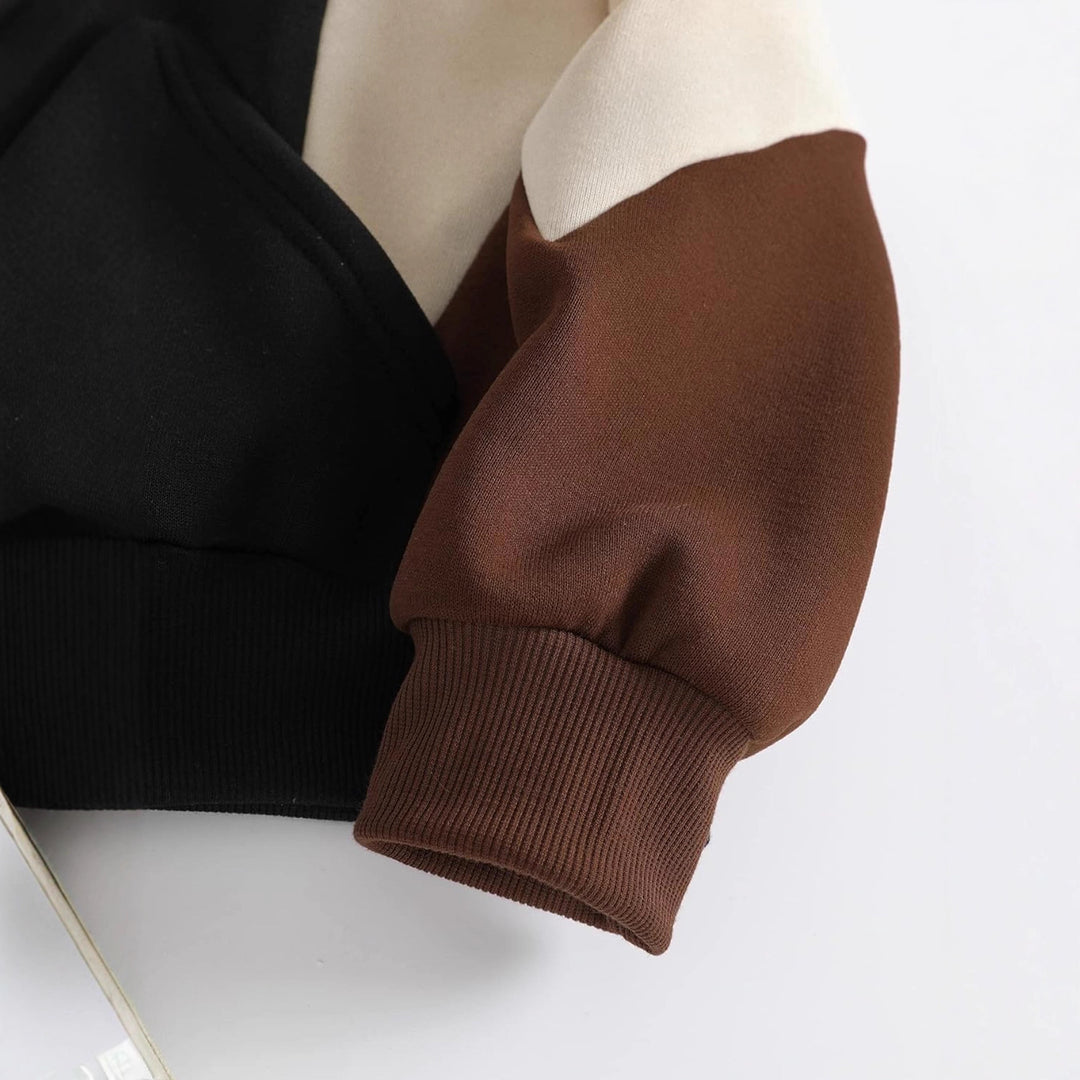 Women's Hooded Sweat Jacket with Color Block, Zipper and Kangaroo Pocket Mune Fashion