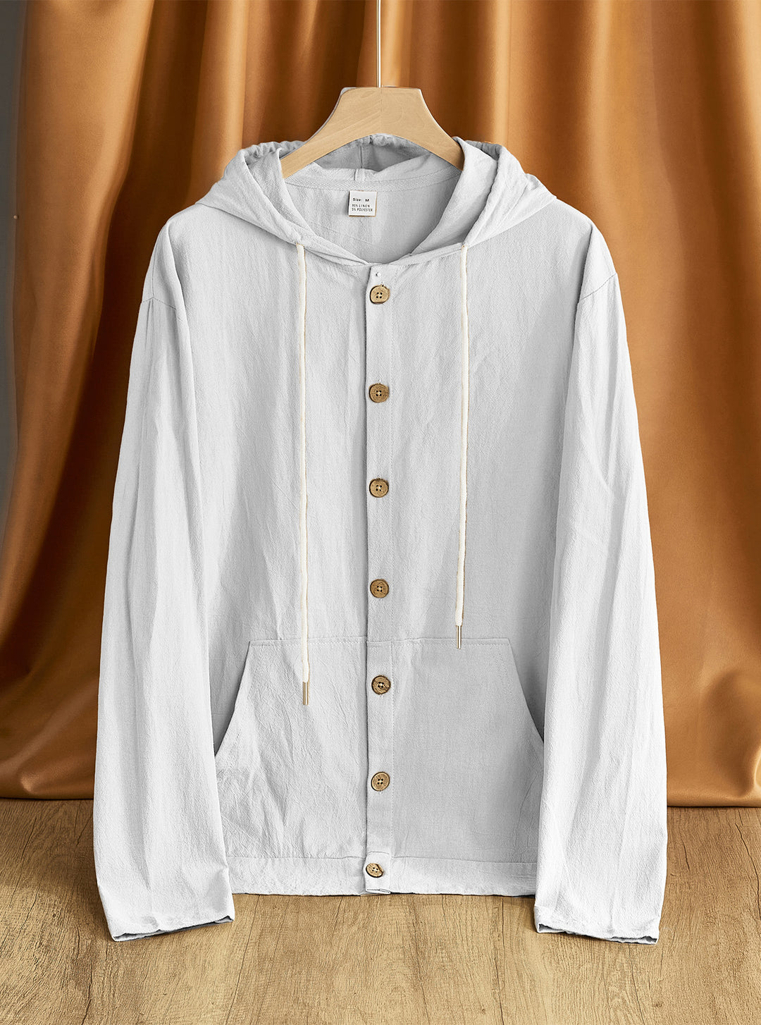 Men's lightweight hoodie jacket with button placket, kangaroo pocket, and drawstring Mune Fashion