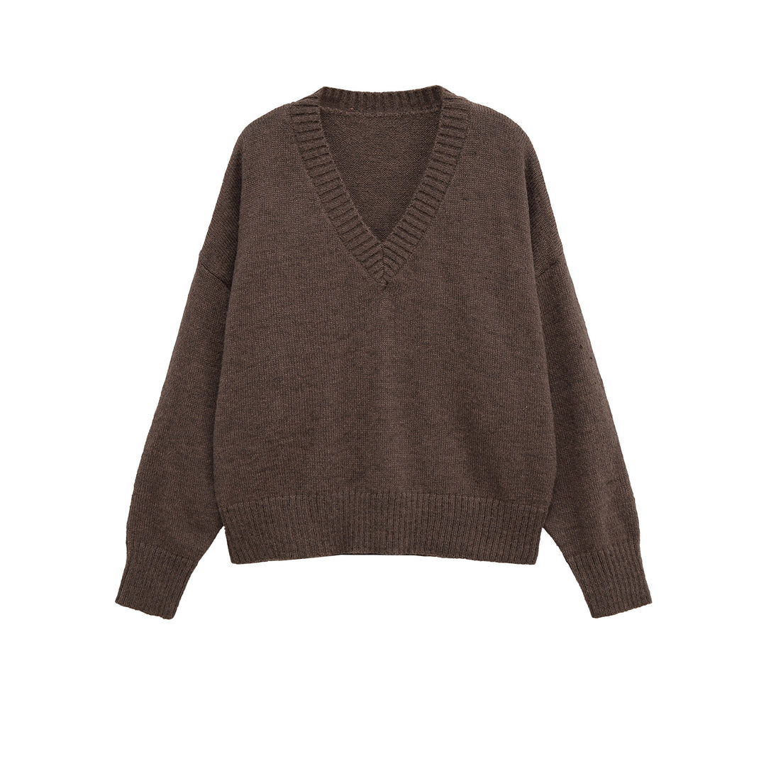 Women's Oversized V-Neck Knit Sweater with Kangaroo Pocket Mune Fashion