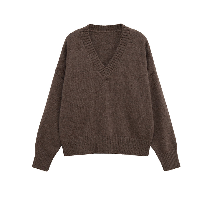 Women's Oversized V-Neck Knit Sweater with Kangaroo Pocket Mune Fashion
