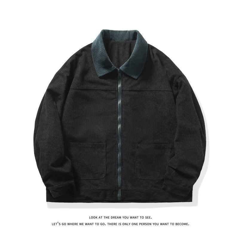 Men's unlined cord jacket with contrast collar and front zipper Mune Fashion