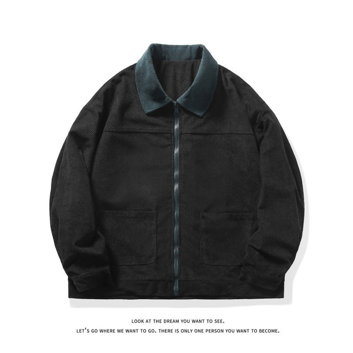 Men's unlined cord jacket with contrast collar and front zipper Mune Fashion