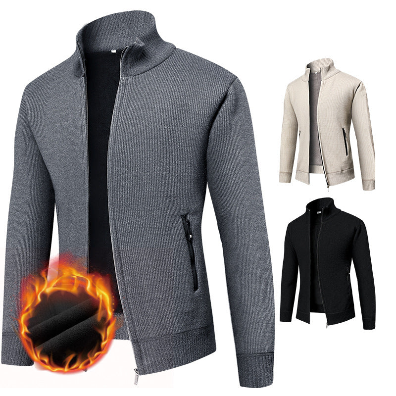 Men's Thermally Insulated Cardigan with Stand-Up Collar and Microfleece Interior Lining Mune Fashion