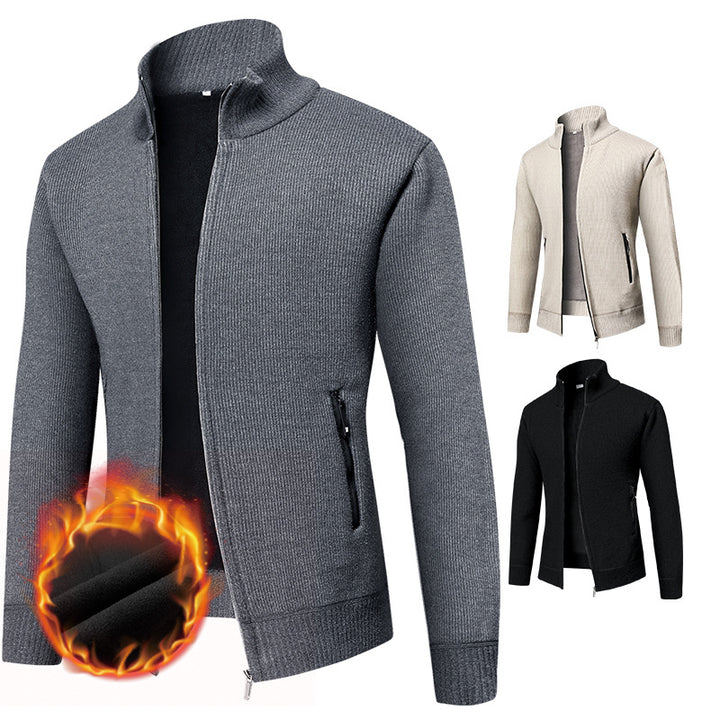 Men's Thermally Insulated Cardigan with Stand-Up Collar and Microfleece Interior Lining Mune Fashion