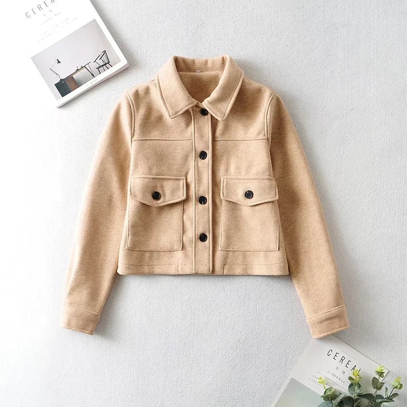 Women Short Wool Blend Transition Jacket with Flap Pockets Mune Fashion