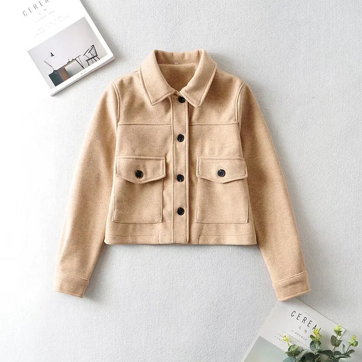 Women Short Wool Blend Transition Jacket with Flap Pockets Mune Fashion