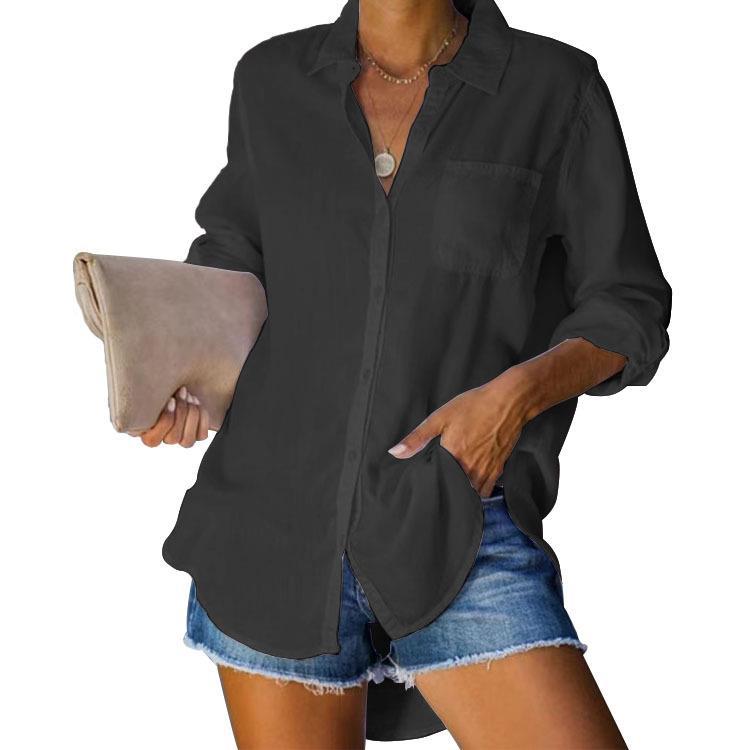 Women's casual shirt with chest pocket and long sleeves Mune Fashion