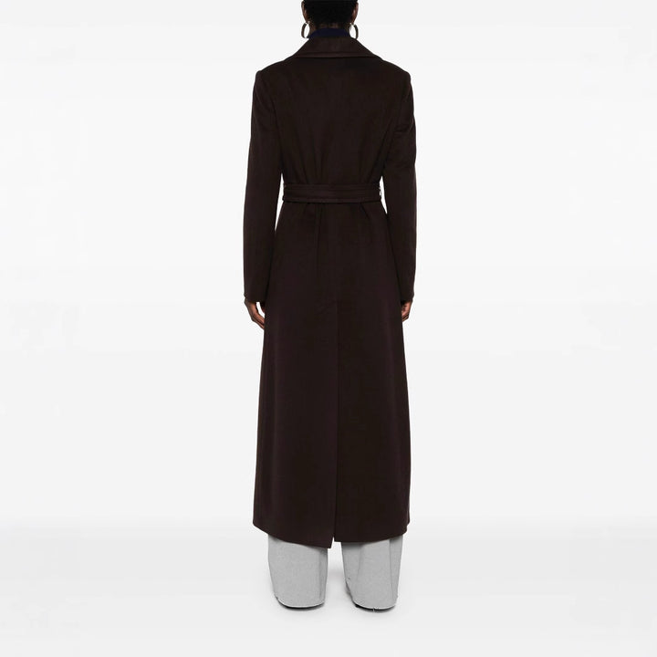 Women's long wrap coat made of wool blend with tie belt and wide lapels Mune Fashion