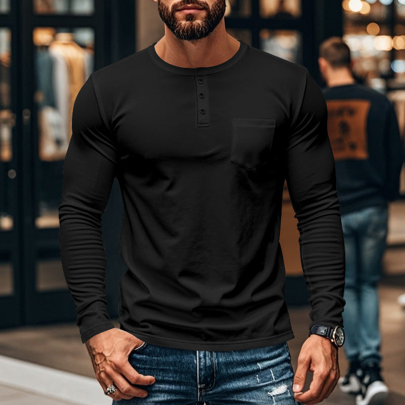 Men's slim long-sleeve button shirt with short button placket and chest pocket Mune Fashion