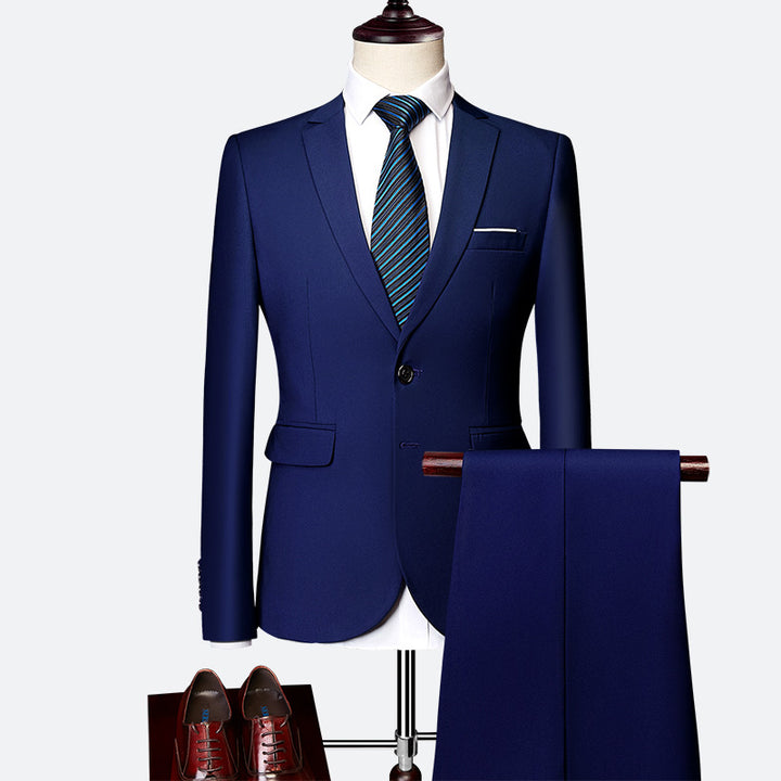 Men's Slim Fit Single-Breasted Suit Set with One-Button Blazer, Slim Suit Pants with Crease and Elastic Stretch Fabric Mune Fashion