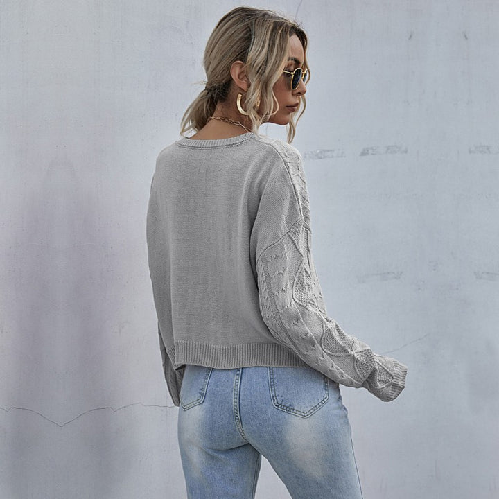 Women Casual Oversized Knit Sweater with Geometric Cable Pattern and Deep Sleeve Cuffs Mune Fashion