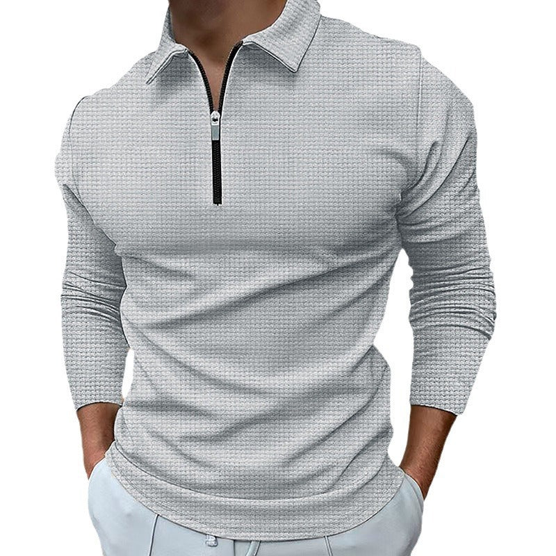 Men's Fine Waffle Knit Half-Zip Polo with Kent Collar & Long Sleeve Mune Fashion