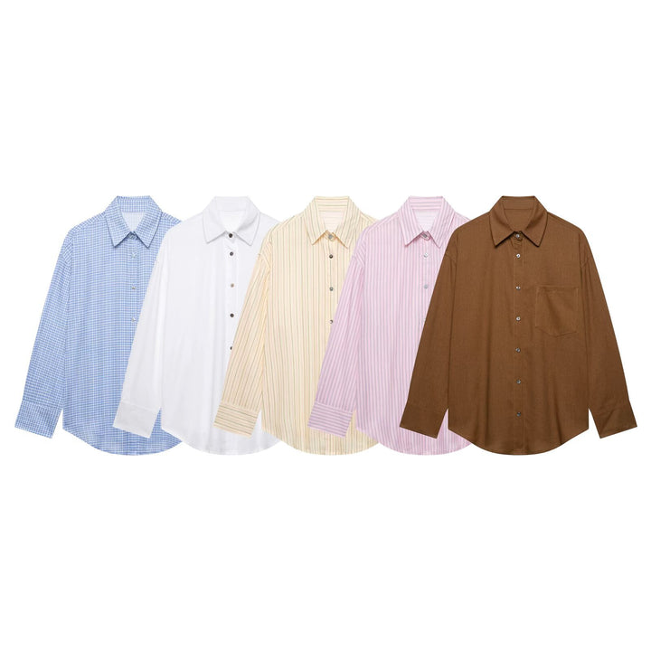 Women Oversize Shirt Blouse with Breast Pocket and Dropped Shoulders Mune Fashion