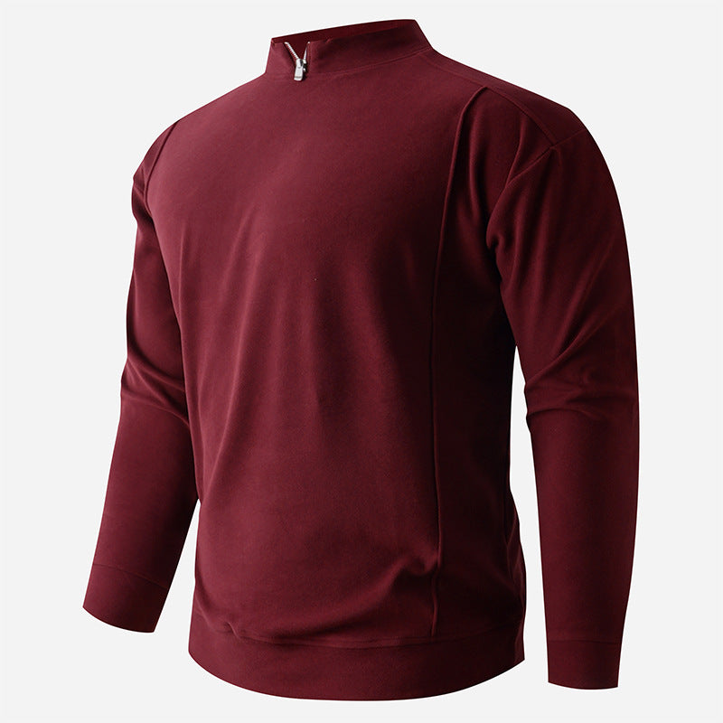 Men's Comfortable Stretch Half-Zip Sweater with Stand-Up Collar and Brushed Inner Lining Mune Fashion