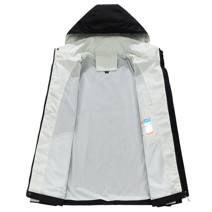 Men's waterproof three-layer outdoor jacket with hood, breathable mesh lining, and adjustable cuffs Mune Fashion