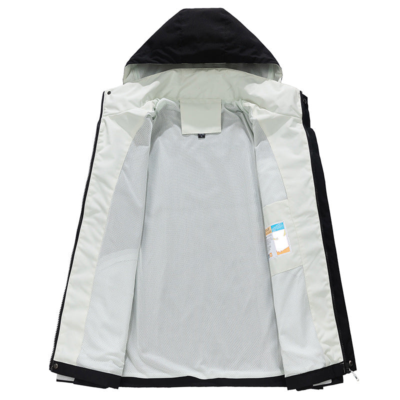 Men's three-layer water-repellent hooded outdoor jacket with mesh lining and concealed zipper Mune Fashion