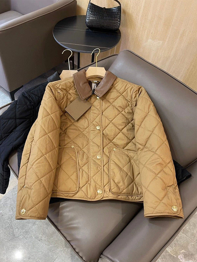 Women's quilted transitional jacket with leather collar Mune Fashion