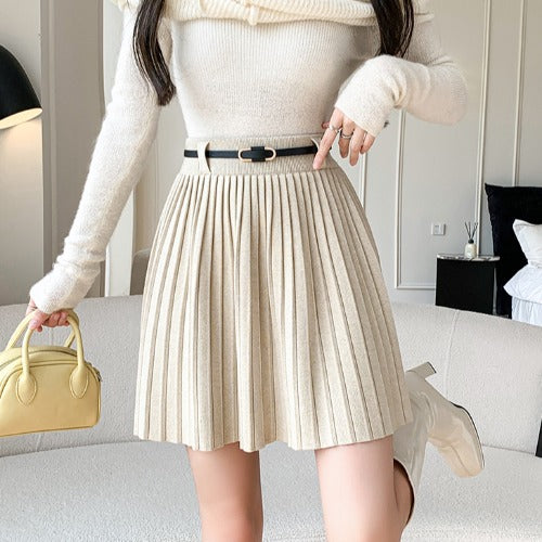 Women's Pleated Wrap Skirt with Belt Details Mune Fashion