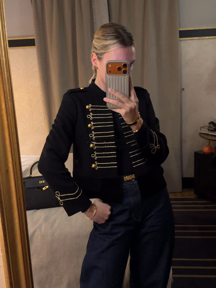 Women's short-cut military jacket with gold-embellished cords Mune Fashion
