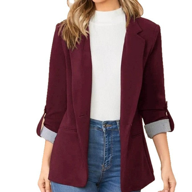 Women nan tailored casual blazer with turned-up sleeves and decorative button detail Mune Fashion