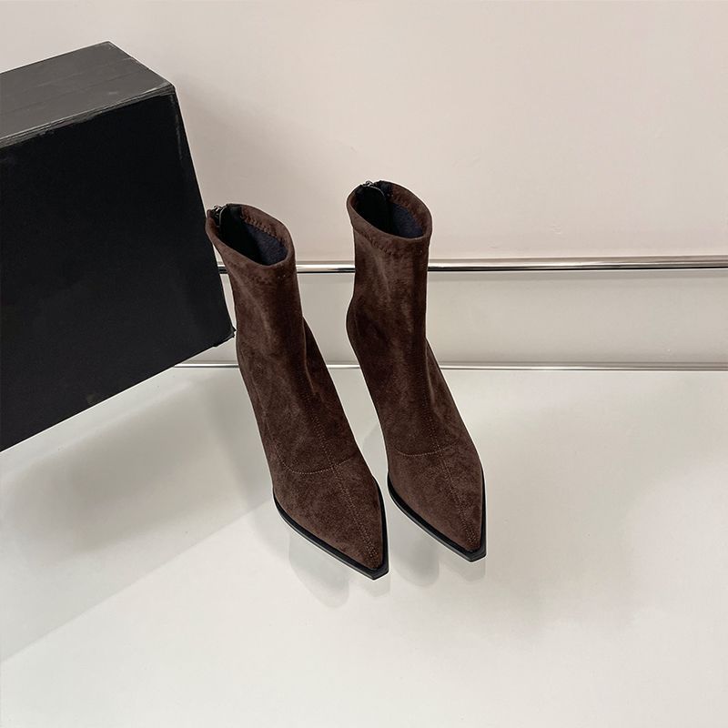Women pointed toe ankle boots made of suede look with sock-like shaft and slim stiletto heel Mune Fashion