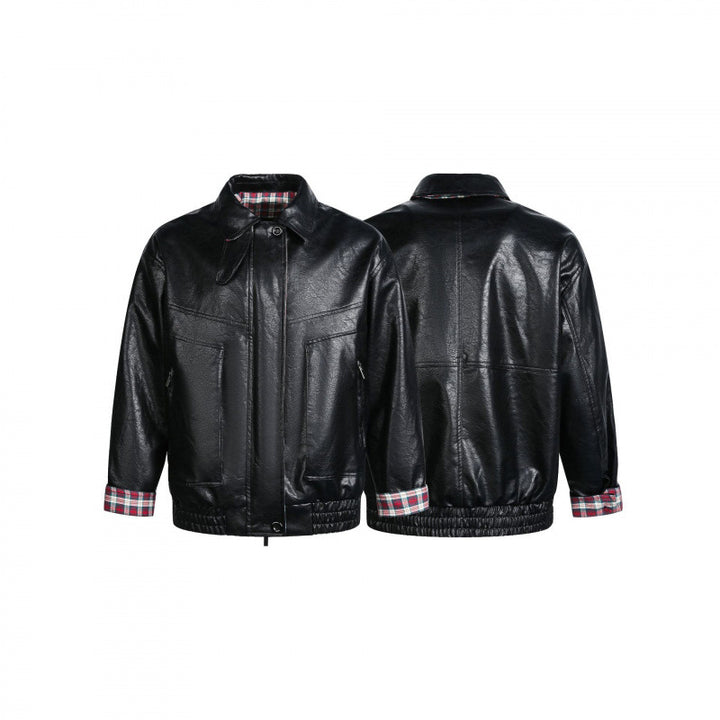 Men's faux leather blouson with check lining, zipper and elastic hem Mune Fashion
