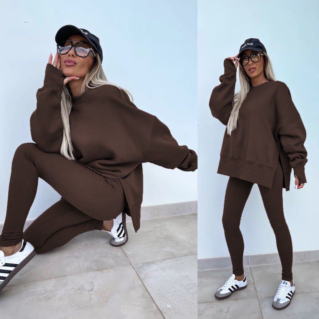 Women nan Oversize Sweatshirt with tailored rib leggings set Mune Fashion
