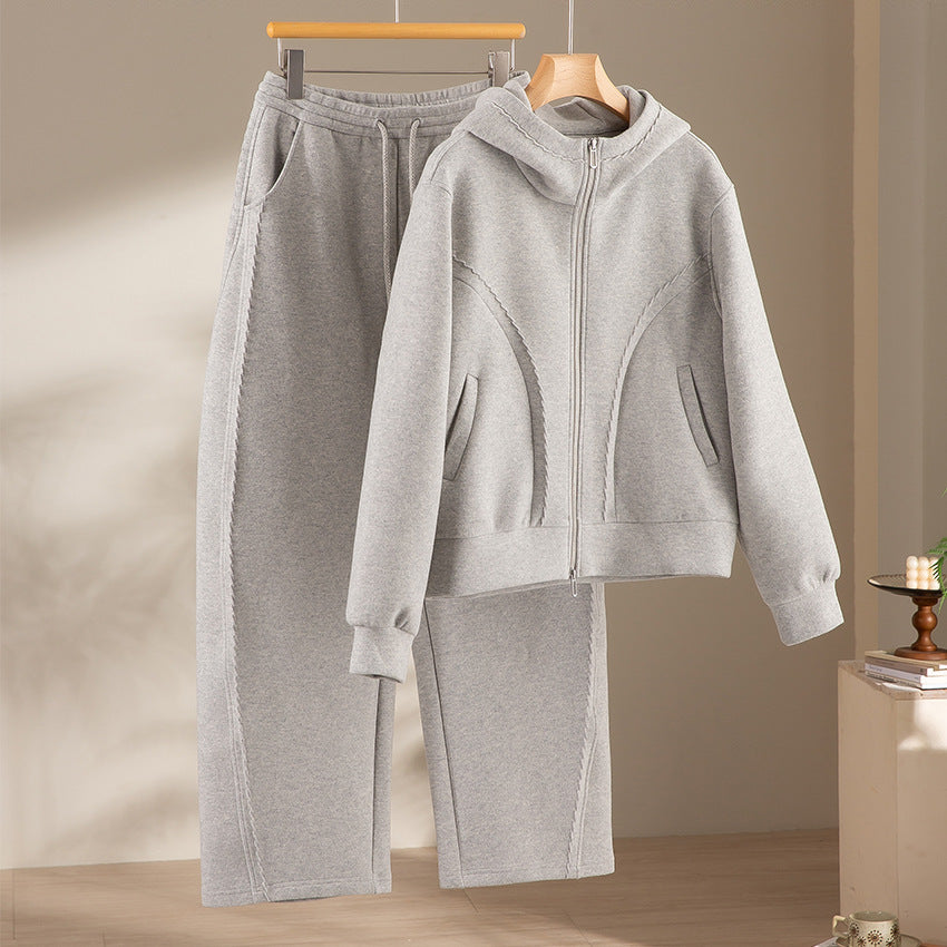 Women Relaxed-Fleece-Pants with High Waist, Drawstring and Decorative Side Seam Mune Fashion