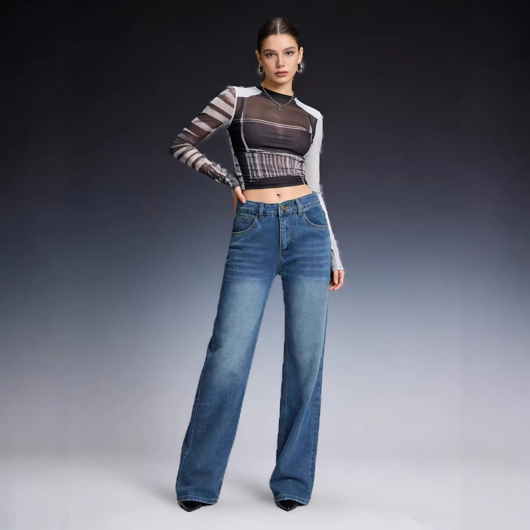 Women high-waisted wide-leg jeans with tonal side seam and faded gradient Mune Fashion
