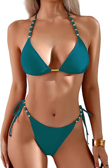 Ladies triangle bikini with playful pearl details Mune Fashion