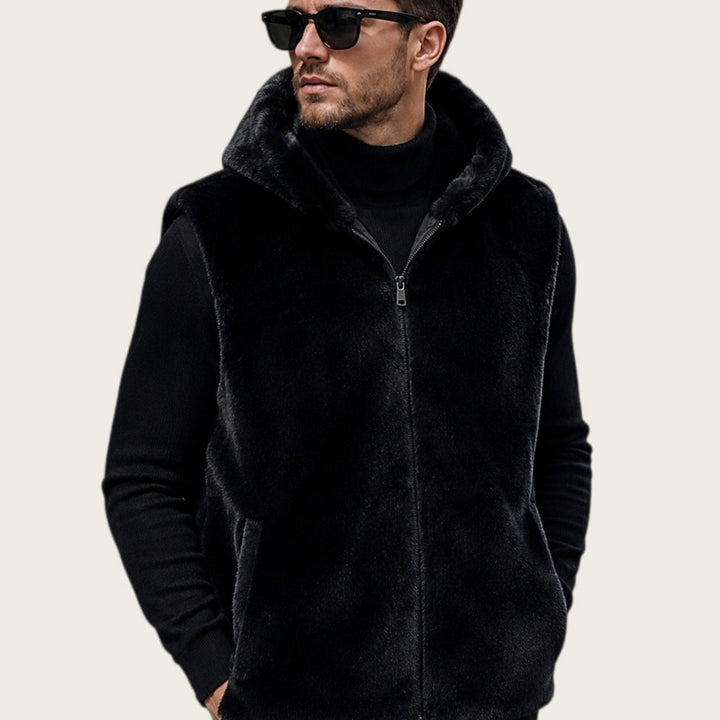 Women's Sleeveless Faux Fur Vest with Stand-Up Collar and Hidden Zipper Mune Fashion
