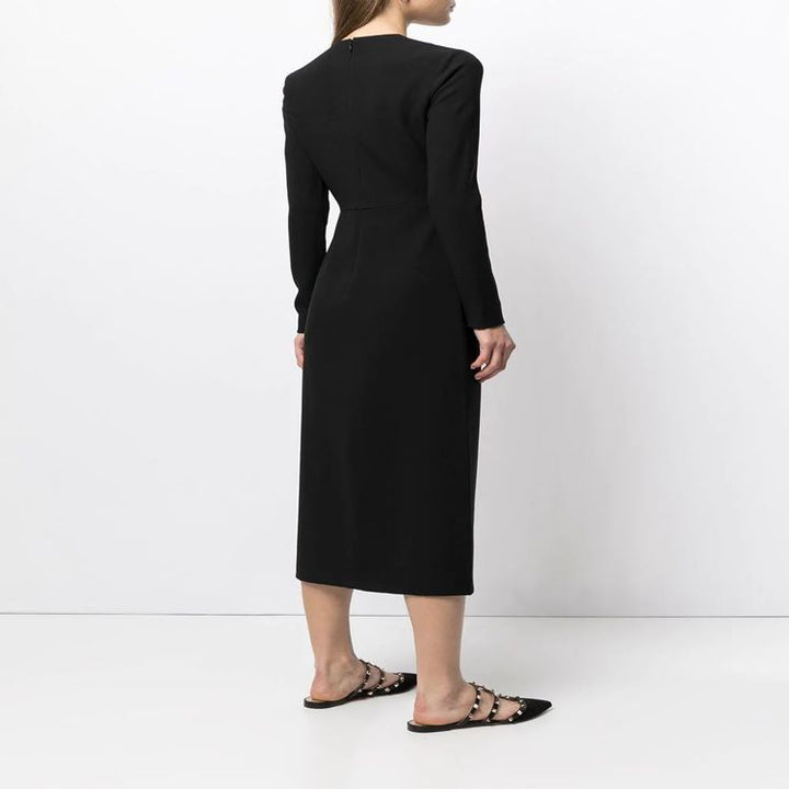 Women's Tailored Midi Dress with Long Sleeve, Front Slit and Clean Tailoring Mune Fashion