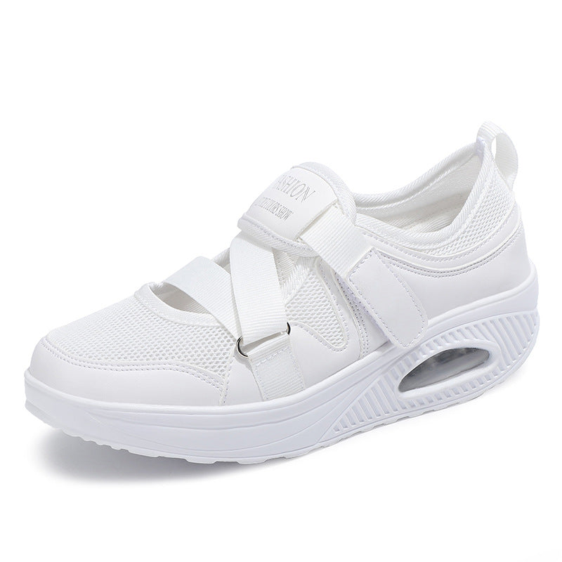 Ladies' stabilizing comfort sneakers with air-cushioned wedge sole and Velcro strap closure Mune Fashion