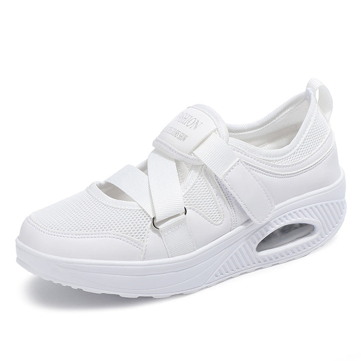 Ladies' stabilizing comfort sneakers with air-cushioned wedge sole and Velcro strap closure Mune Fashion