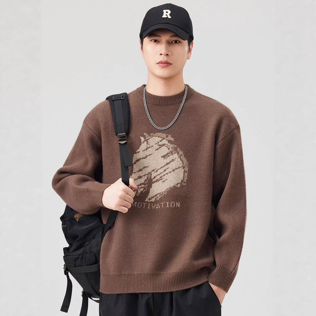 Damen Oversize-Strickpullover mit Intarsienmotiv und Rundhalsausschnitt Mune Fashion